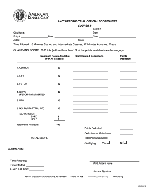 AKC Herding Trial Official Scoresheet