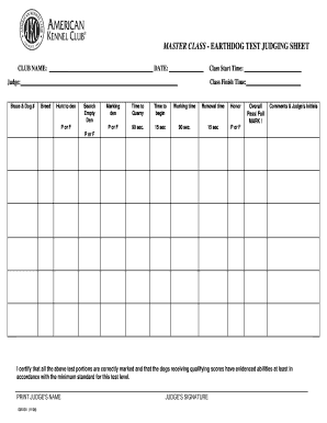 Earthdog Test Judging Sheet
