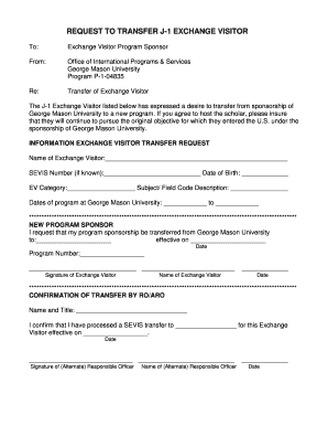 J-1 Exchange Visitor Transfer Request