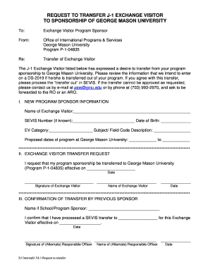 J-1 Exchange Visitor Transfer Request