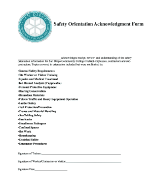 Safety Orientation Acknowledgment Form