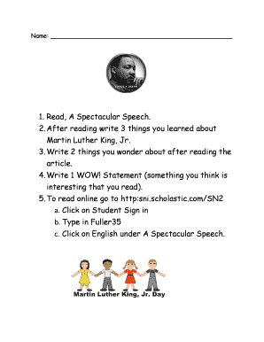 Martin Luther King Jr Reading Worksheet