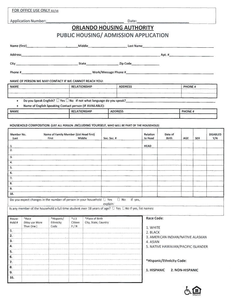 Orlando Housing Authority Application Fill Online Printable 