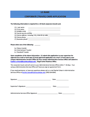 US Bank Corporate Travel Card Application