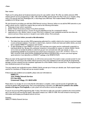 DIRECTV Mobile Vehicle Declaration of Intent Form