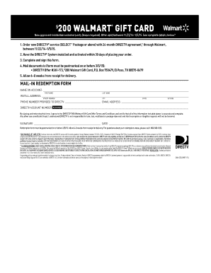 DIRECTV Walmart Gift Card Redemption Form