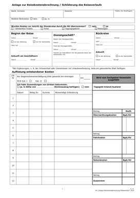 Anlage zur Reisekostenabrechnung / Schilderung des Reiseverlaufs