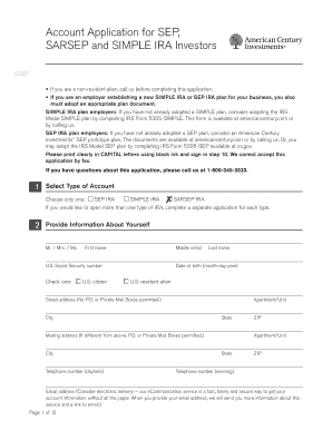 Account Application for SEP, SARSEP and SIMPLE IRA Investors