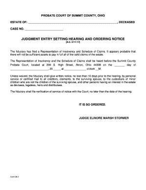 Ohio Probate Court Insolvency Hearing Notice