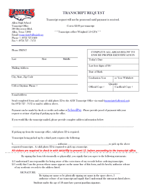 Allen High School Transcript Request Form