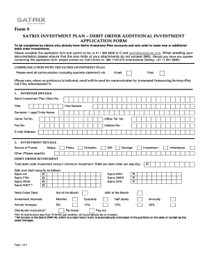 Satrix Investment Plan Debit Order Application Form