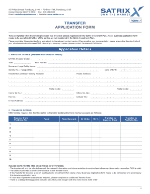 Satrix ETF Transfer Application Form