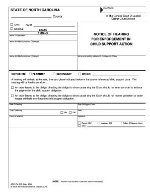 North Carolina Child Support Enforcement Notice