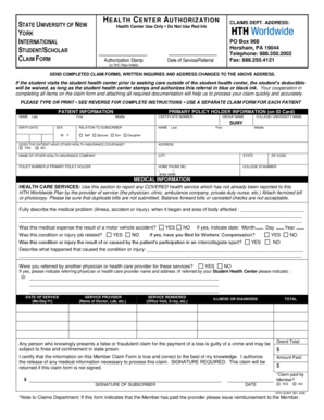 SUNY Health Center Claim Form