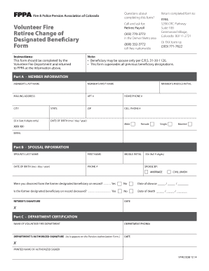 Volunteer Fire Retiree Beneficiary Designation Form