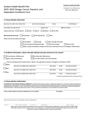 Student Health Benefit Plan Enrollment Form