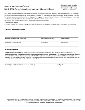 Student Health Benefit Plan Prescription Reimbursement Request Form