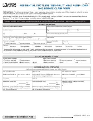 Iowa Residential Ductless Heat Pump Rebate Form