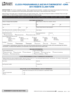 Iowa Clock-Programmable and Wi-Fi Thermostat Rebate Claim Form