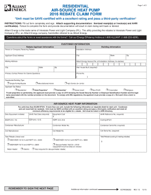 2016 Air-Source Heat Pump Rebate Claim Form