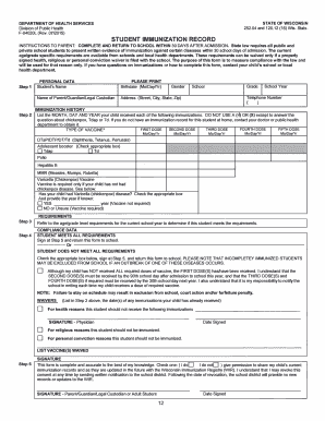 Wisconsin Student Immunization Record