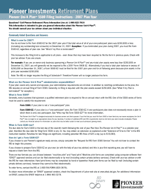 Pioneer Uni-K Plan 5500 Filing Instructions