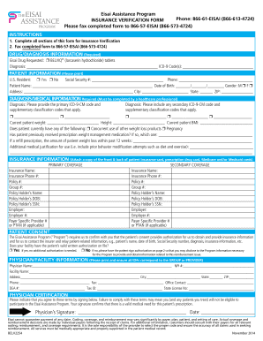Eisai Assistance Program Insurance Verification Form