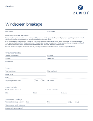 Windscreen Breakage Claim Form