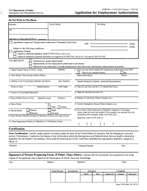 US Immigration Employment Authorization Application