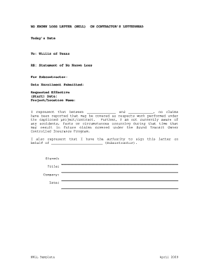 No Known Loss Letter
