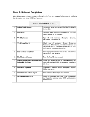 Form 3 - Notice of Completion
