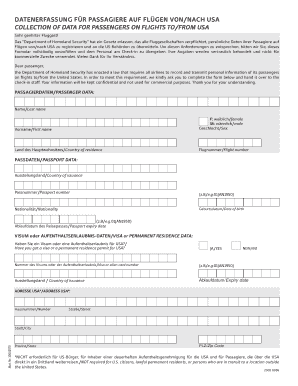 US Passenger Data Collection Form