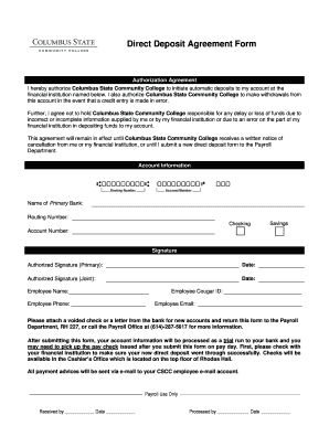 Direct Deposit Agreement Form