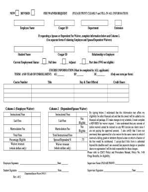 Employee Fee Waiver Request Form