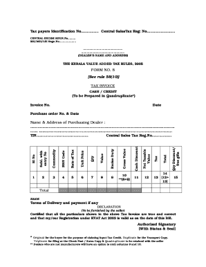Kerala VAT Tax Invoice Form 8