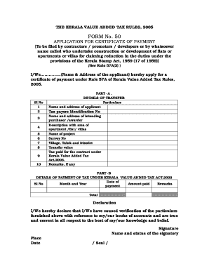 Kerala VAT Payment Certificate Application