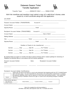 Delaware Season Ticket Transfer Application