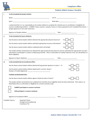 Student-Athlete Summer Checklist