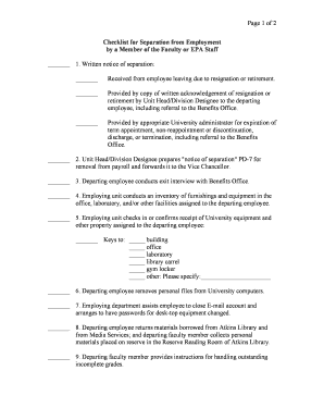 Checklist for Separation from Employment