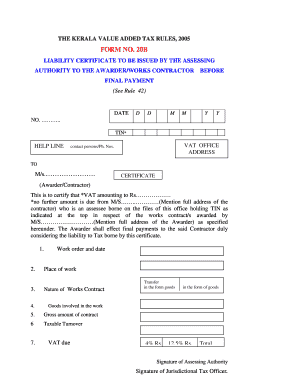 Kerala Value Added Tax Liability Certificate