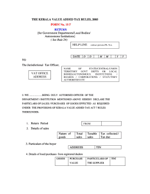 Kerala Value Added Tax Return Form 10F