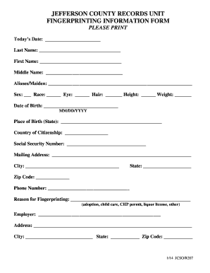 Jefferson County Fingerprinting Information Form