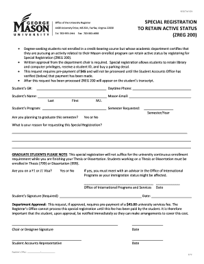 University Special Registration Form