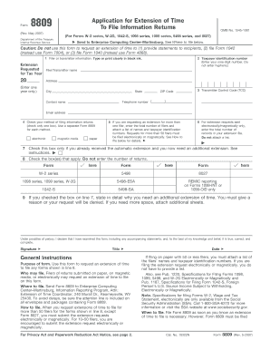IRS Form 8809 Application for Extension of Time