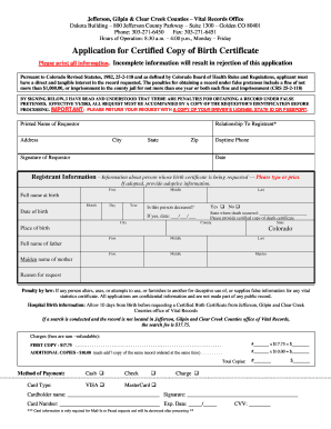 Application for Certified Copy of Birth Certificate