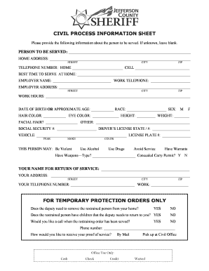 Civil Process Information Sheet