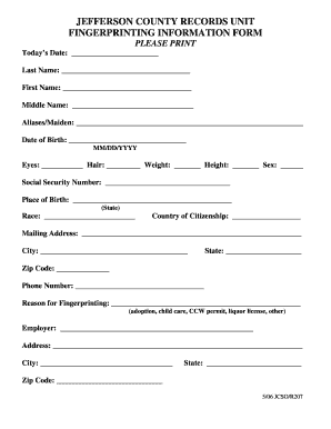 Jefferson County Fingerprinting Information Form