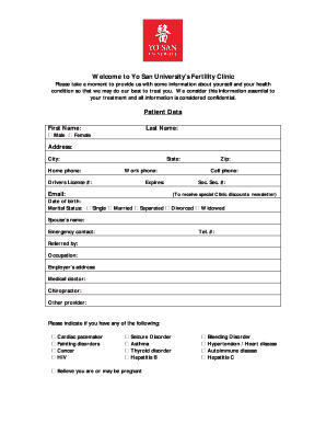 Fertility Clinic Patient Intake Form