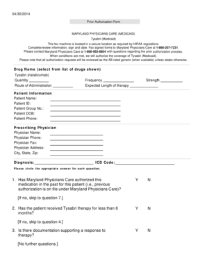 Maryland Medicaid Tysabri Prior Authorization Form