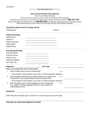 Maryland Medicaid Proton Pump Inhibitors Prior Authorization Form